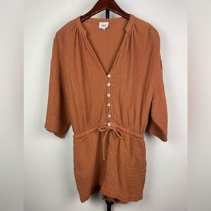Jacks Surfboards Orange Brown Cotton Gauze Short Sleeve Romper